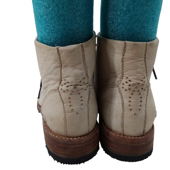 Bed Stu Benchmade Chelsea Lace Up Ankle Boots Size 8 Leather Beige Brogue Combat - Picture 7 of 16